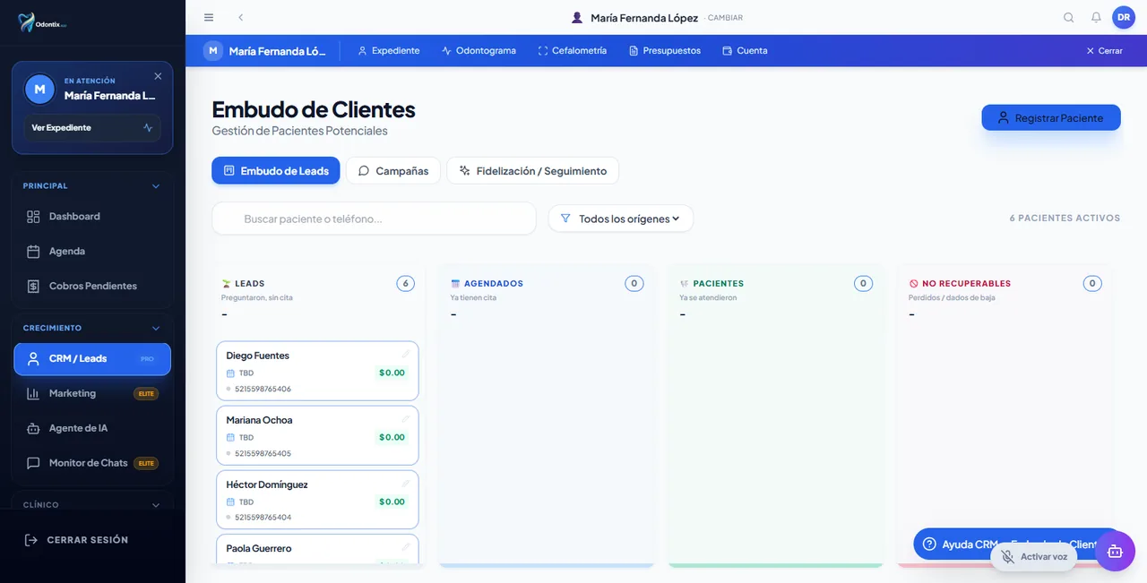 CRM · Embudo de pacientes